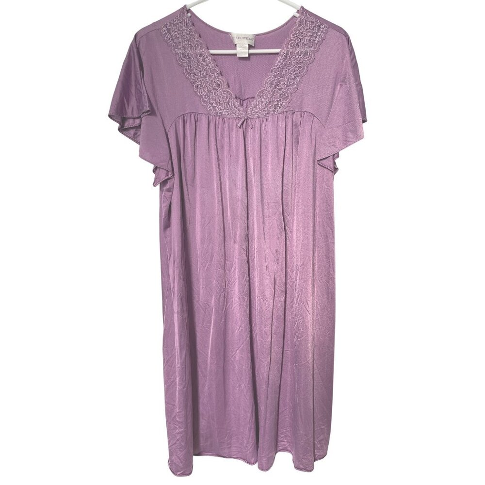 Vintage Shadowline Nightgown Size Large Lace VNeck Flutter Sleeve Sleep Intimate